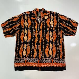 Pineapple Connection Men’s Hawaiian Tribal Flames Short Sleeve Shirt Orange XL